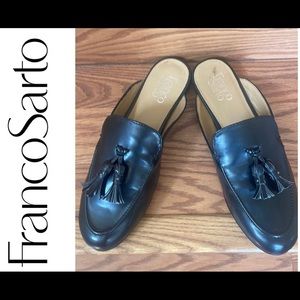 Franco Sarto Women's Prentice Black Tasseled Slip-On Loafer Mules Size 7.5M